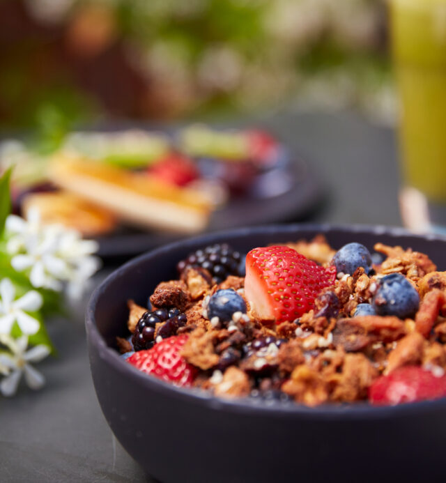 bowl of fruit and granola