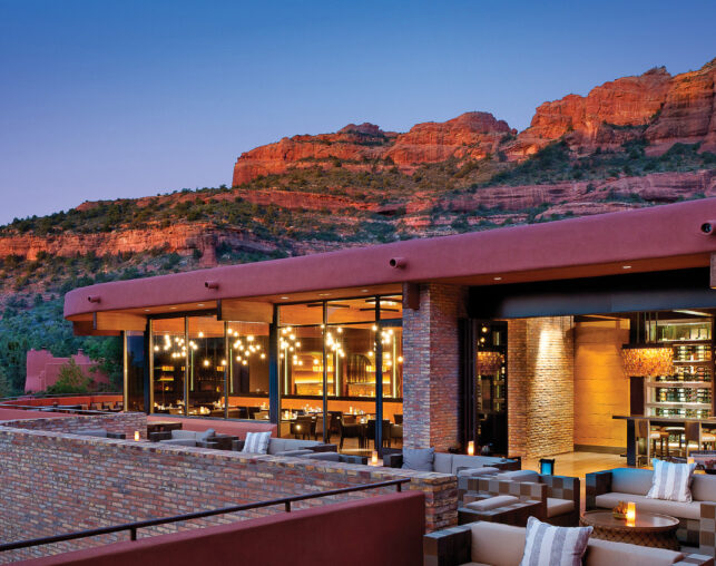 Patio with view into restaurant