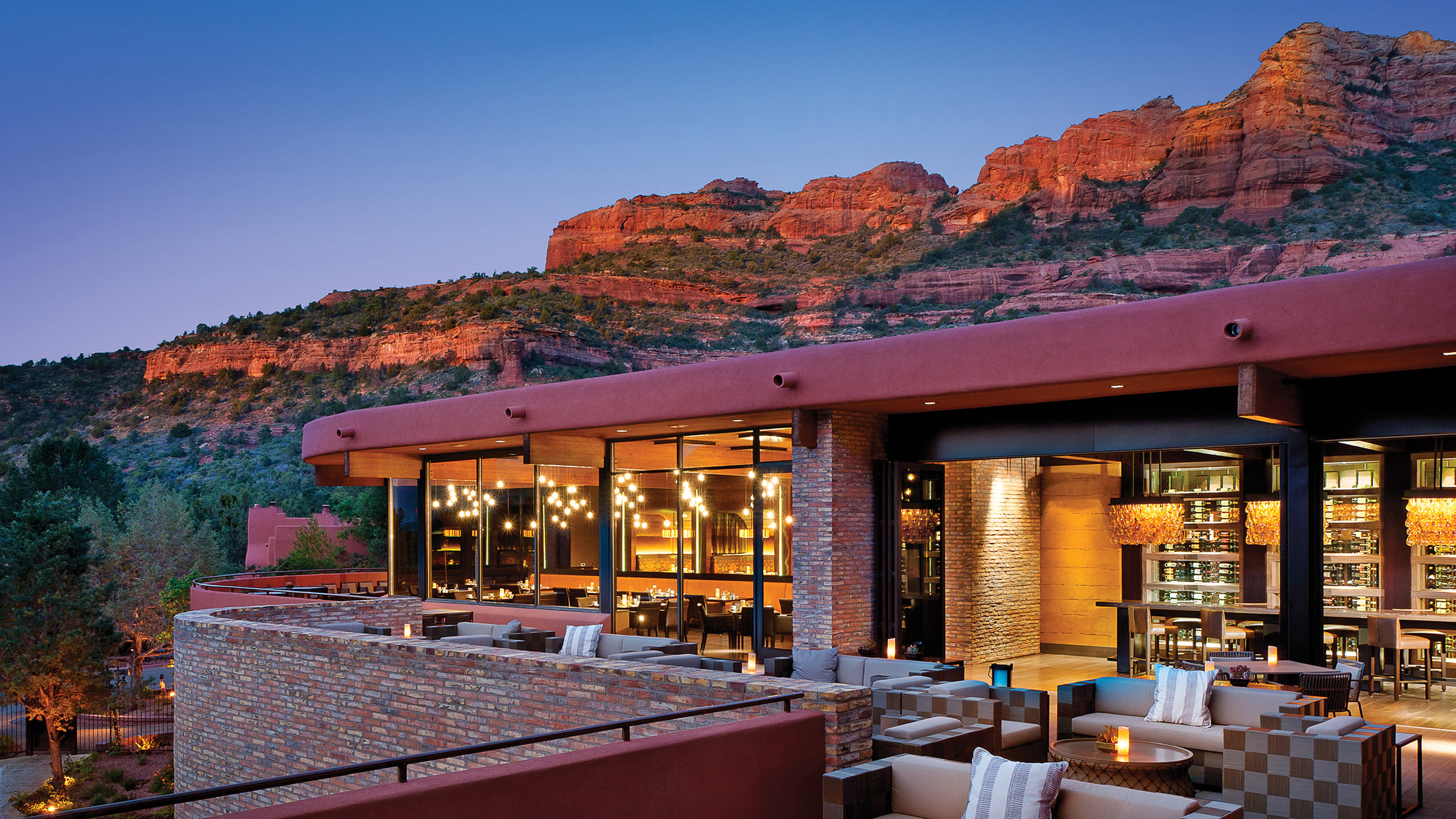 Patio with view into restaurant