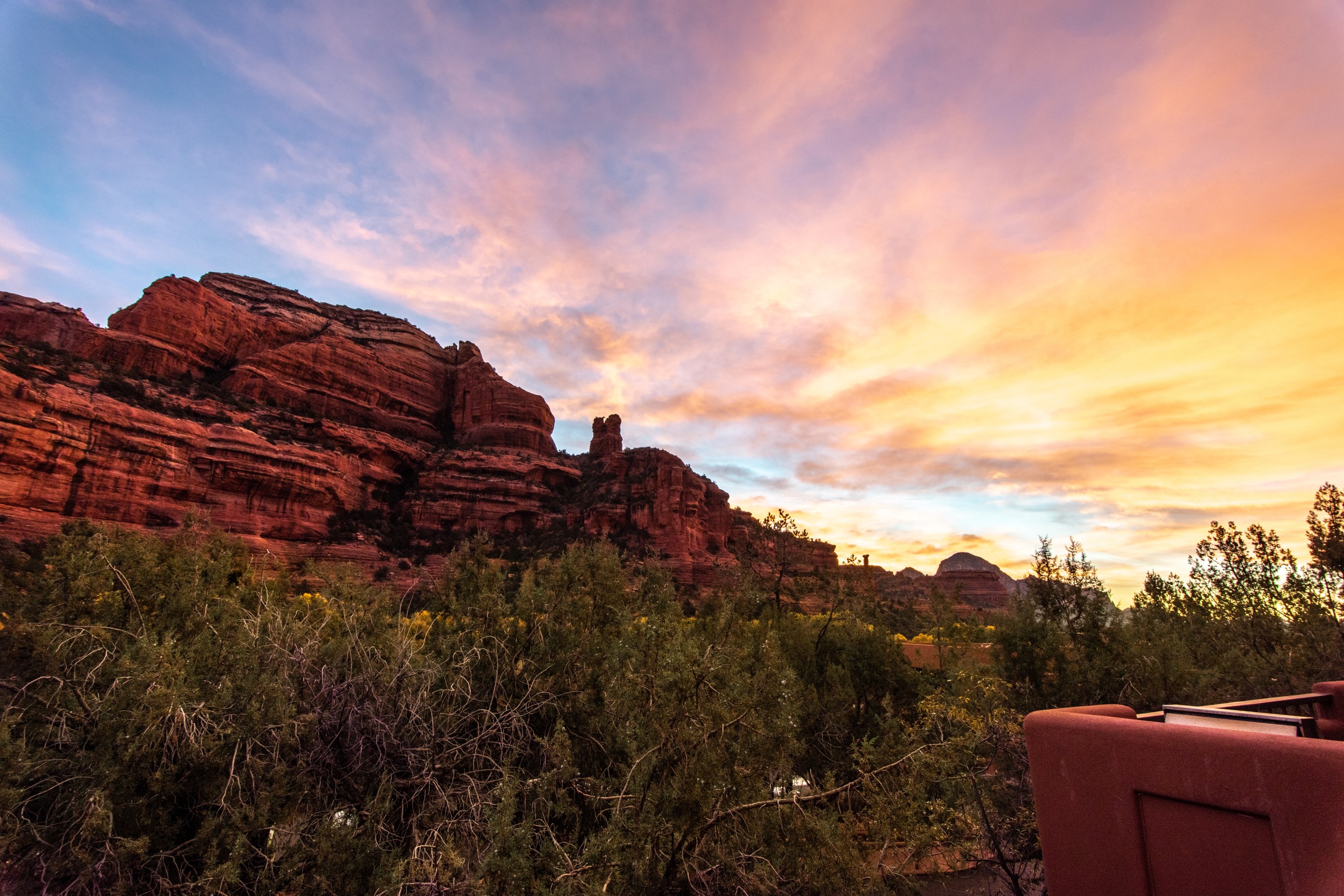 Sunset behind mountains in Sedona, Arizona.