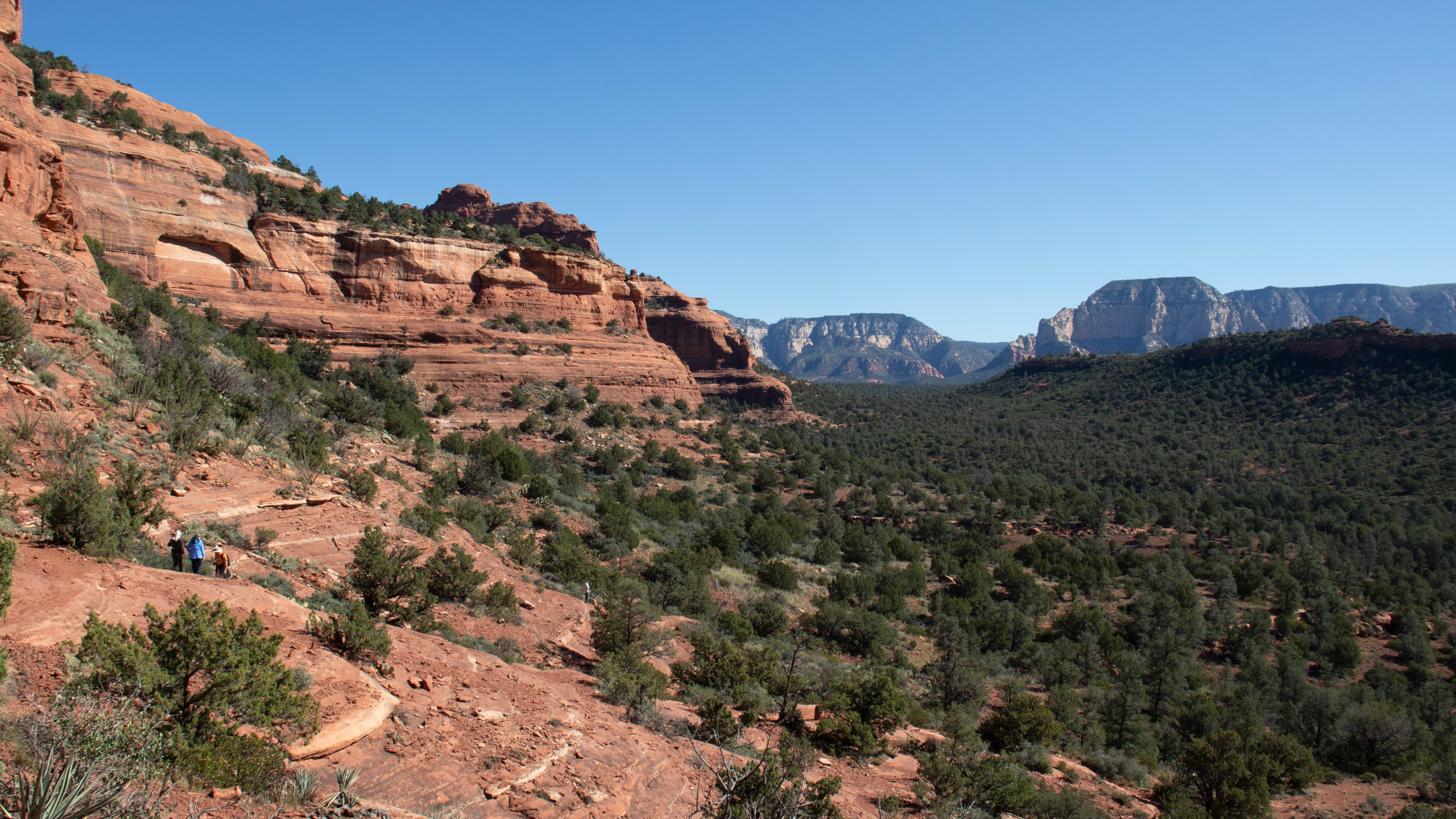 hikers on trail in red rocks of Sedona