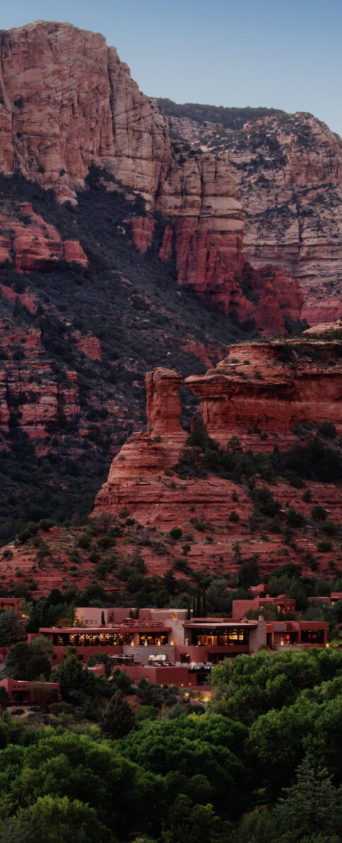 Red canyons with green trees