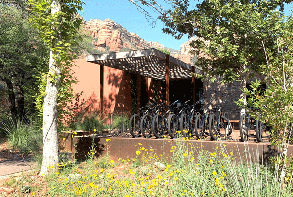 The outside of a building and several bikes lined up