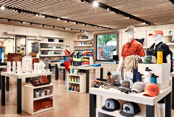 Retail shop with outdoor gear and luxury items