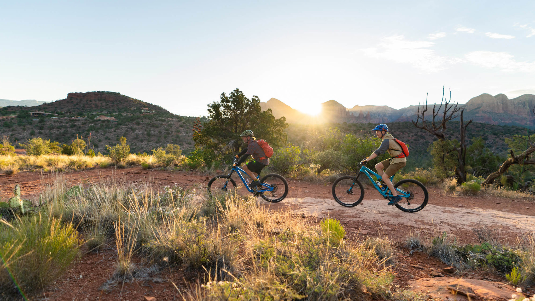 two mountain bikers on trail
