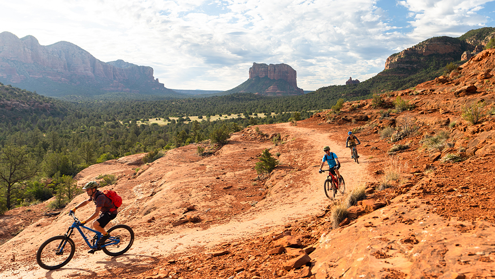 mountain bikers on dirt trail