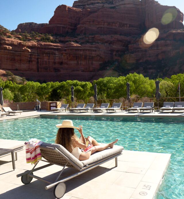 woman by pool