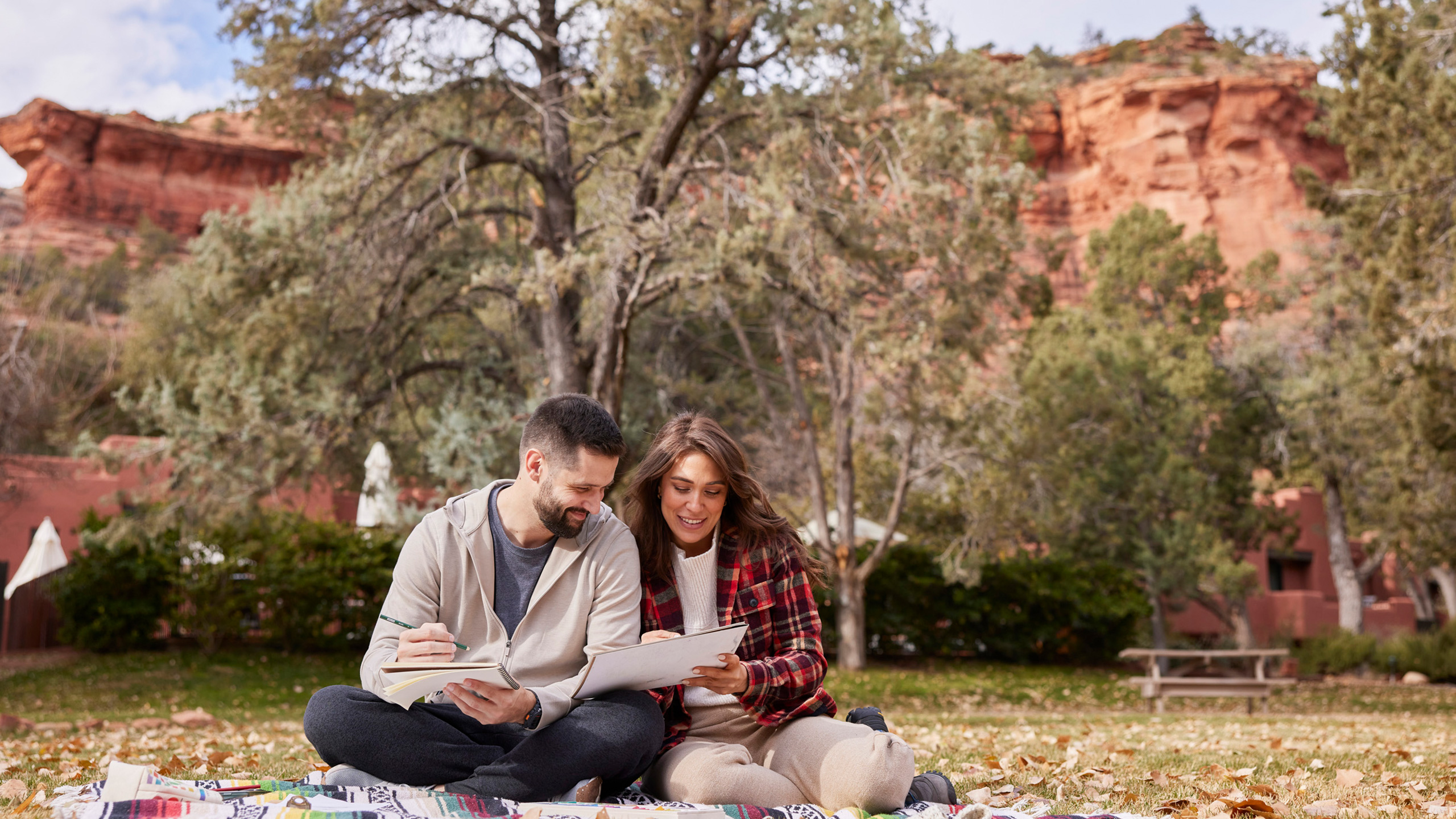 Couple enjoying the fall weather at Enchantment Resort